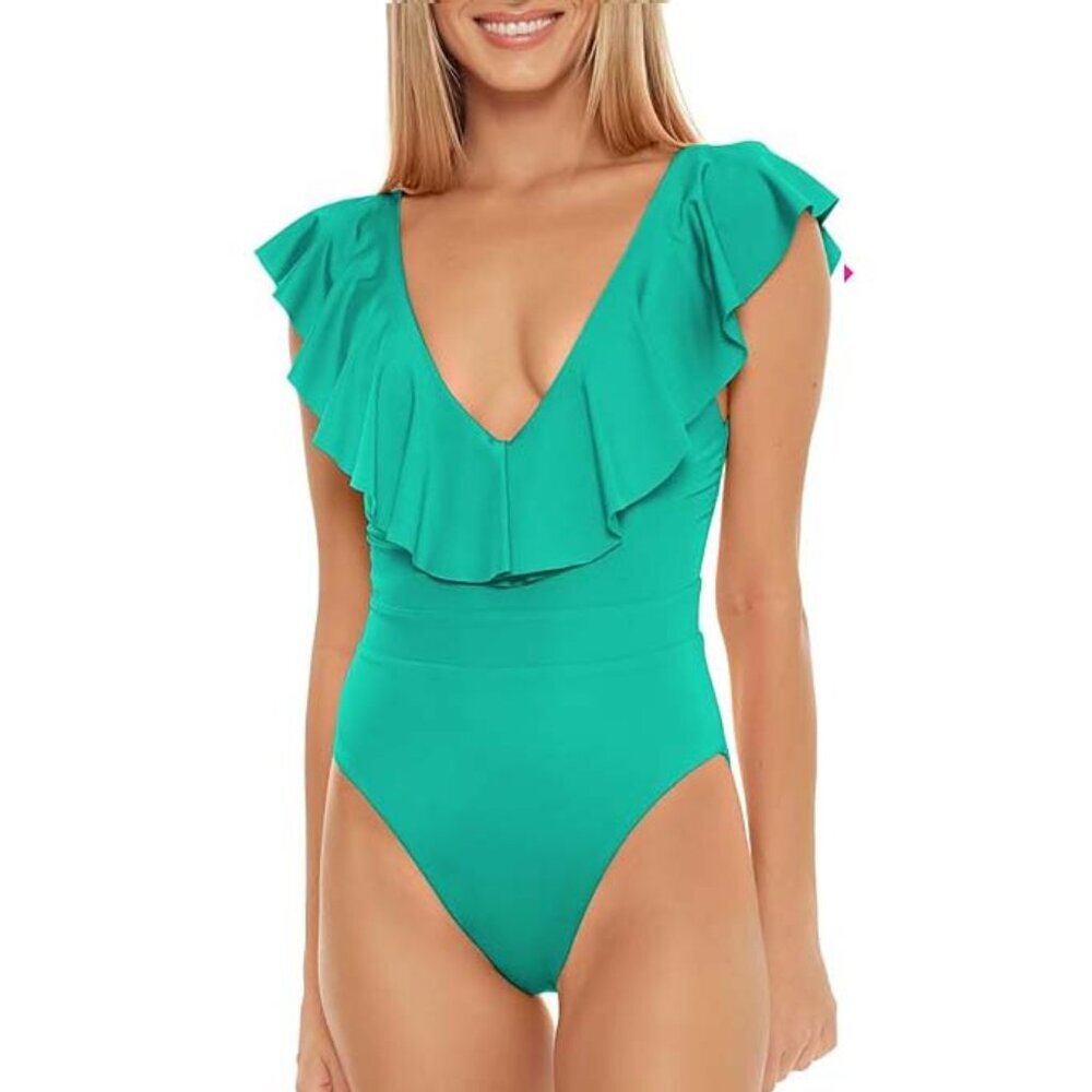 NWT Trina Turk Monaco Ruffle Over The Shoulder One Piece Swimsuit 4